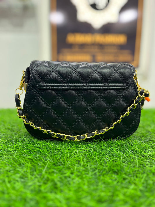 Imported Elegant Black Shoulder Purse/Bag with Sleek Handle – Perfect for Any Occasion