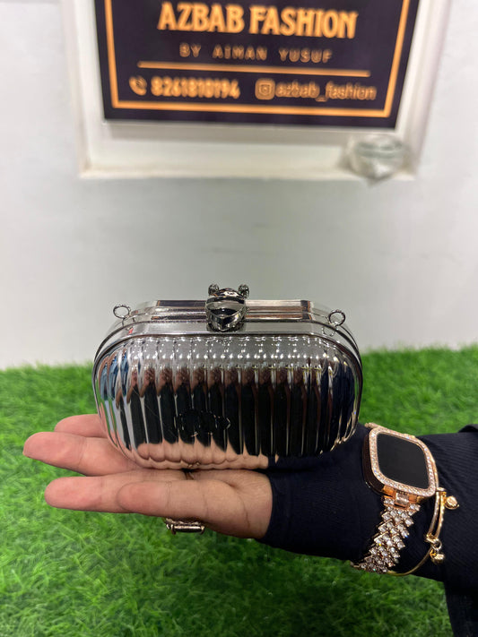 Elegant Gold & Silver Shoulder Purse/Bag with Sleek Handle – Perfect for Any Occasion