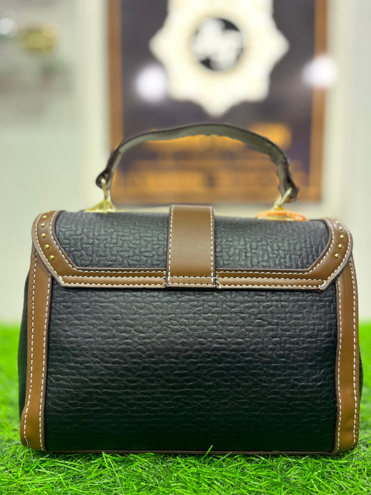 Imported Elegant Black & Brown Shoulder Purse/Bag with Sleek Handle – Perfect for Any Occasion