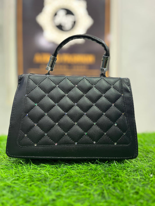 Elegant Black Shoulder Purse/Bag with Sleek Handle – Perfect for Any Occasion