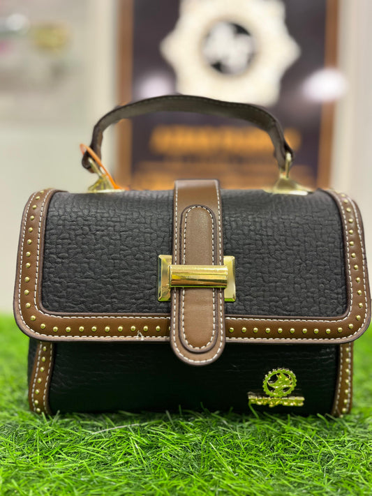 Imported Elegant Black & Brown Shoulder Purse/Bag with Sleek Handle – Perfect for Any Occasion