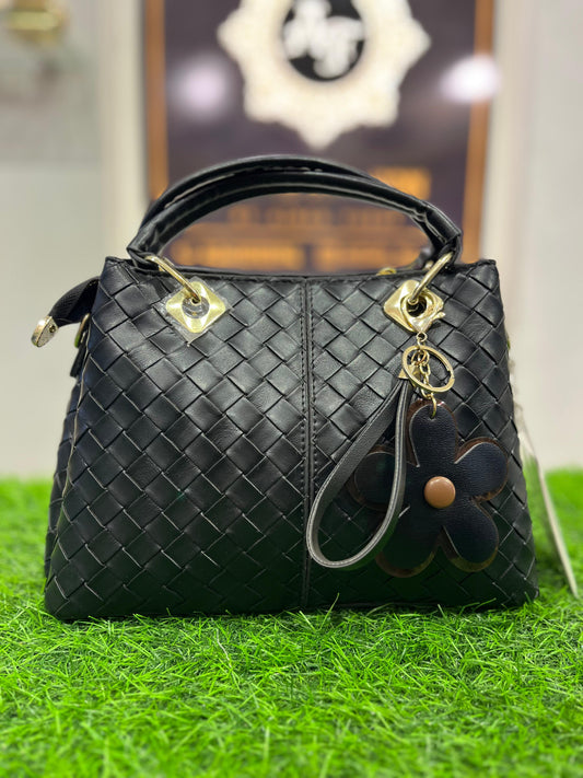 Imported Elegant Black Shoulder Purse/Bag with Sleek Handle – Perfect for Any Occasion