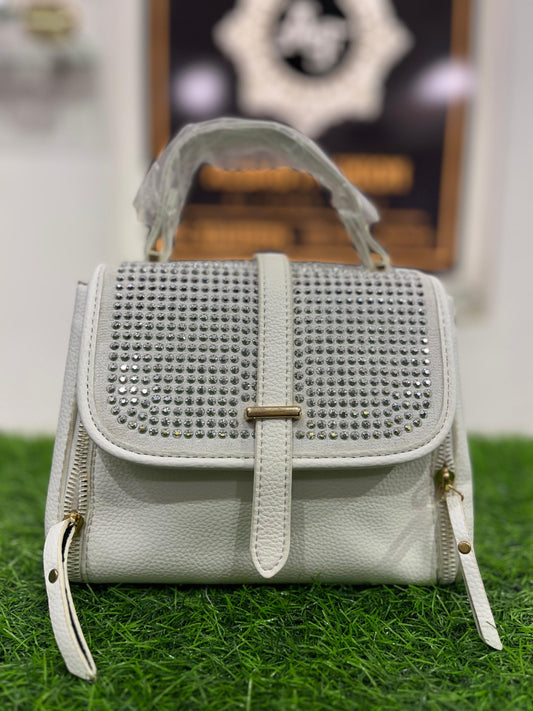 Imported Elegant White Shoulder Purse/Bag with Sleek Handle – Perfect for Any Occasion