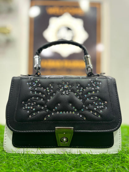 Elegant Black Shoulder Purse/Bag with Sleek Handle – Perfect for Any Occasion