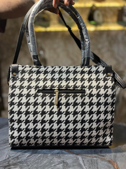 Elegant Black & White Shoulder Purse/Bag with Sleek Handle – Perfect for Any Occasion